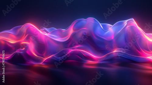 Holographic Neon. Abstract background with waves holographic neon fluid waves dark background