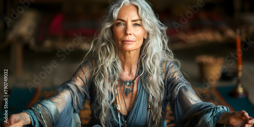 Grey-Haired Woman in Meditative State: A Path to Inner Peace