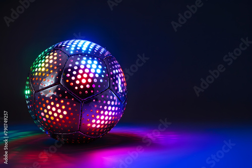 Football with futuristic lights technology. Colors neon background.