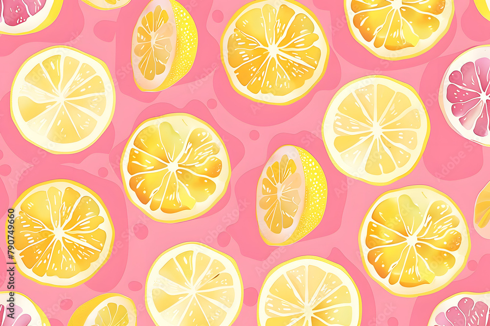 Lemon slices in watercolor style on background.