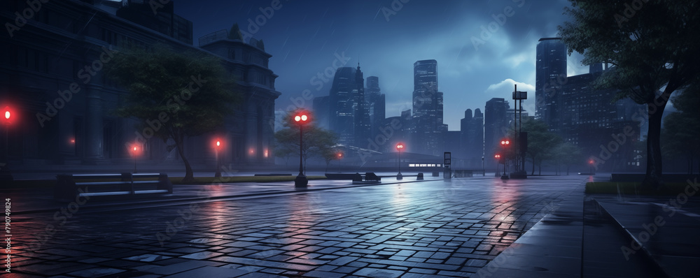 Empty urban street at night with lights, beautiful city, panoramic view, generated ai
Empty urban street at night with lights, beautiful city, panoramic view, generated ai