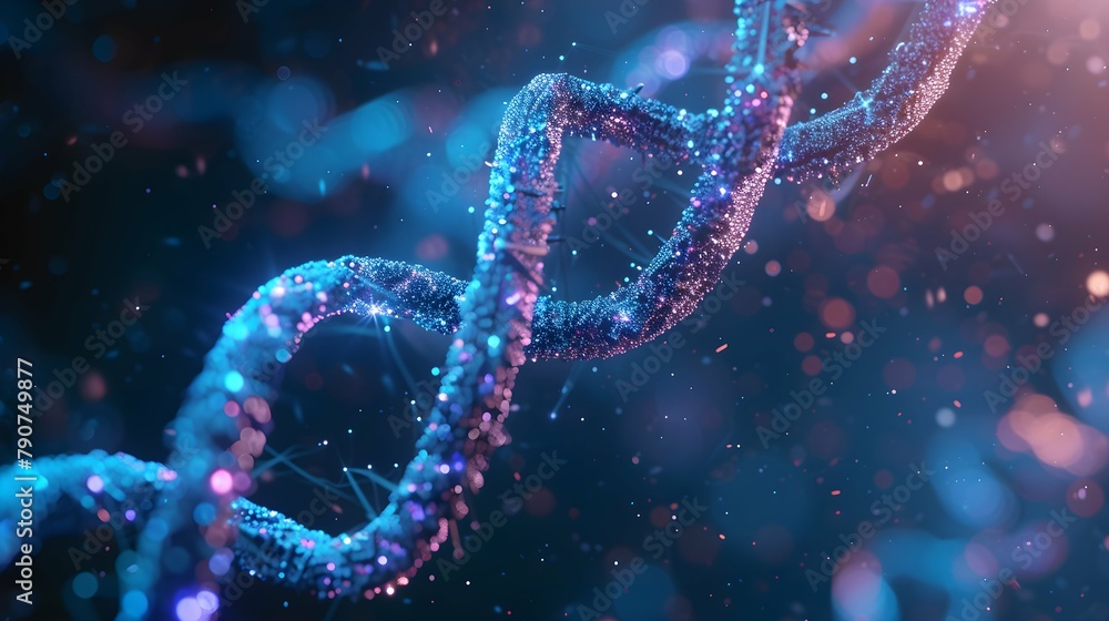 3D Rendering of a Glowing DNA Molecular genomes structure concept of biochemistry 3D Rendering of a Glowing DNA Molecular genomes structure concept of biochemistry