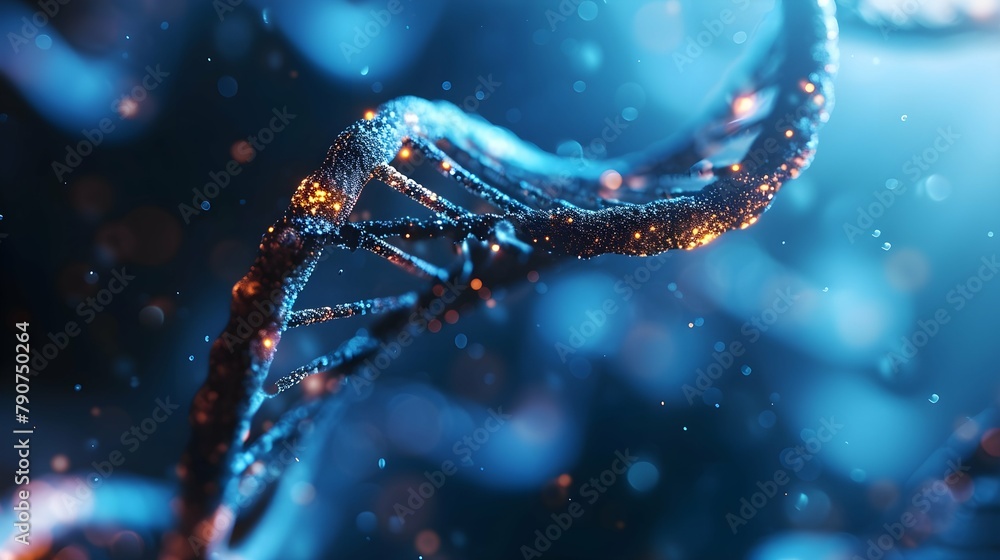 3D Rendering of a Glowing DNA Molecular genomes structure concept of biochemistry 3D Rendering of a Glowing DNA Molecular genomes structure concept of biochemistry
