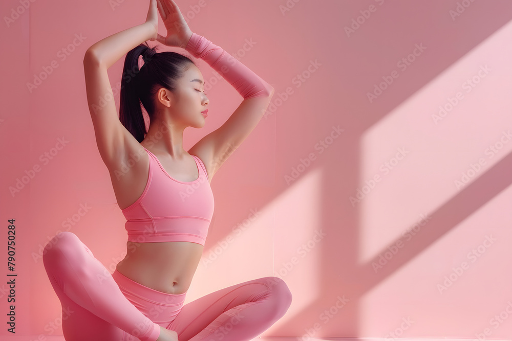 Young woman doing yoga exercise on color background. Young woman doing yoga exercise on color background.