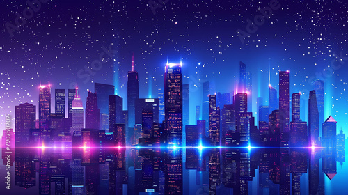 Realistic futuristic city view with skyscrapers