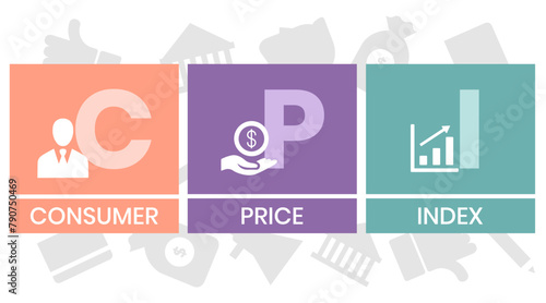 CPI : Consumer Price Index acronym. typography design illustration with line icons