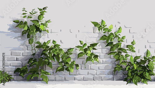 White brick wall with plants as a background