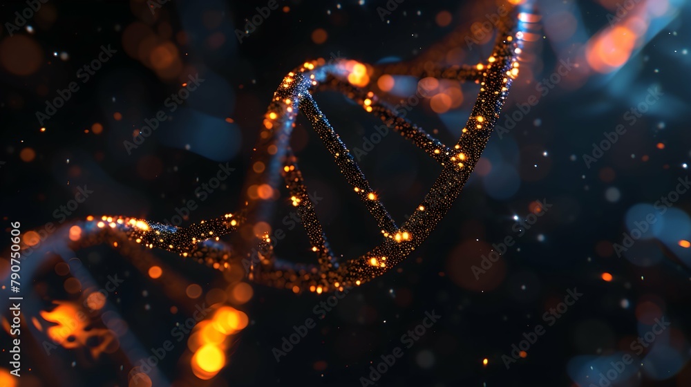 3D Rendering of a Glowing DNA Molecular genomes structure concept of biochemistry 3D Rendering of a Glowing DNA Molecular genomes structure concept of biochemistry