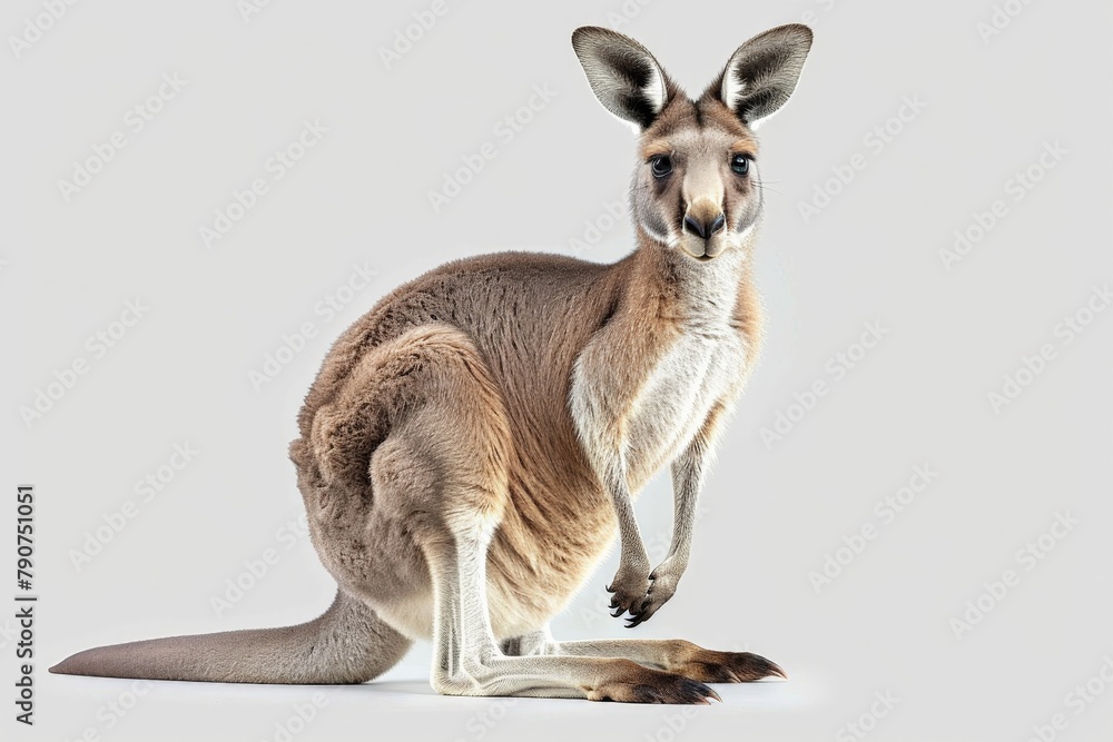 Australian Kangaroo Standing in Front of White Background with Back to Camera, Wildlife Concept Photo