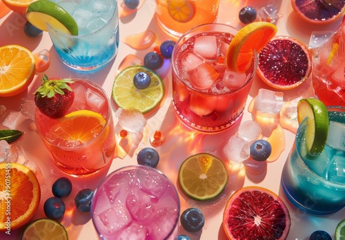 Close-up of vibrant cocktails with colorful garnishes  a visual feast.