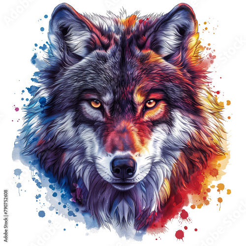 Wolf full face hand drawn full color t-shirt printing