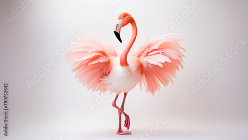 Flamingo Finesse: A Graceful Bird in Pink Tutu Dances Ballet, Radiating Joy Against a White Backdrop