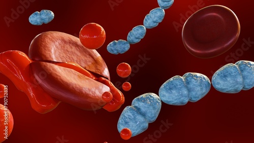 3d rendering of Septicemia, or sepsis, is the clinical name for blood poisoning by Streptococcus pyogenes bacteria. photo
