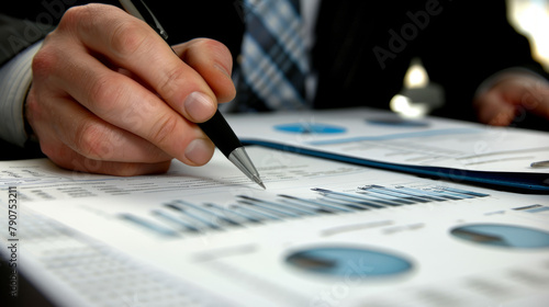 Tax Advisor Clarifying Tax Systems A tax advisor clarifying complicated tax systems to customers, with documents and charts. Appropriate for tax advisory firm promotion.Background 