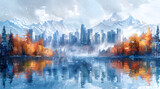 Dynamic City Canvas: AR Watercolor Cityscape Transitions from Summer Buzz to Winter Quietude
