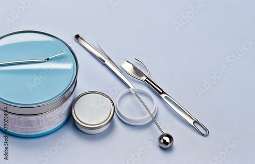 Wound care dressing set on stainless steel plate isolated on white background