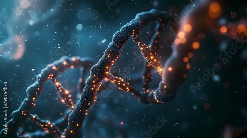 3D Rendering of a Glowing DNA Molecular genomes structure concept of biochemistry