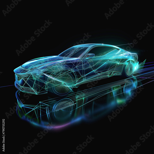 Neon Wireframe Sports Car