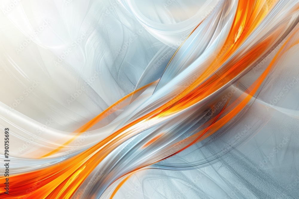Abstract Fusion of Orange Swoosh and Blue Gradient on Silver Background with Horizontal Curve and Light Motion