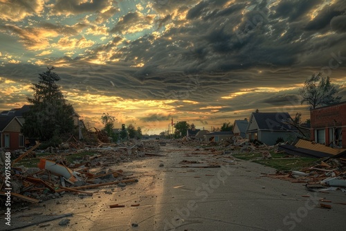Aftermath of Tornado Damage in Lapeer, Michigan: Buildings Blown and Broken, Debris and Chaos