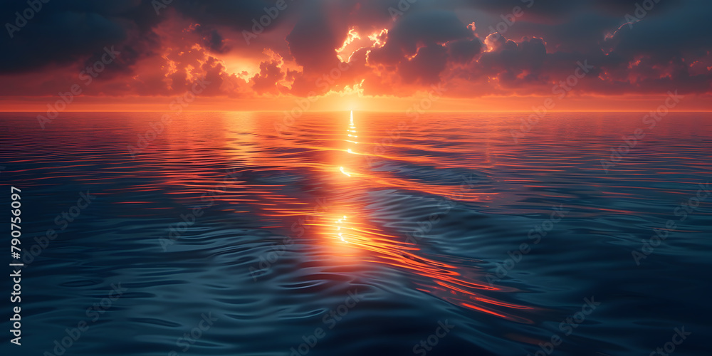 Orange Sunset Over Tranquil Blue Waters - A Breathtaking Scene of Serenity