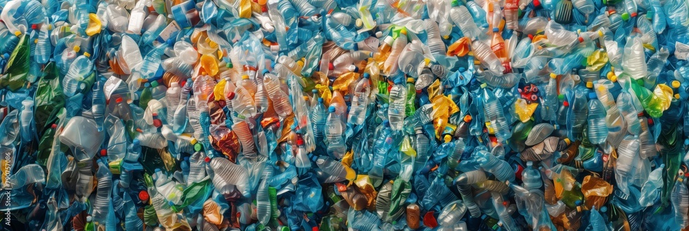 A pile of plastic bottles of various colors and sizes