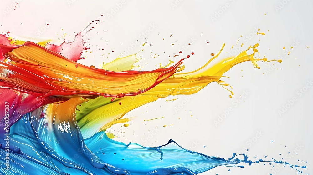 Colorful paint splashes on a white background, with splashy brush strokes in the style of colorful ink explosions. Colorful paint splashes on a white background, with splashy brush strokes in the style of colorful ink explosions.