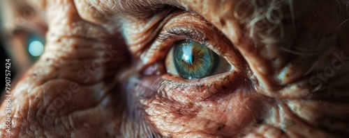 Close-up of elderly person's eye with wrinkles detail on face