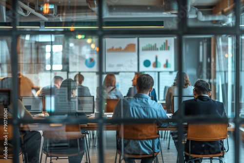A group of people are sitting around a table in a conference room