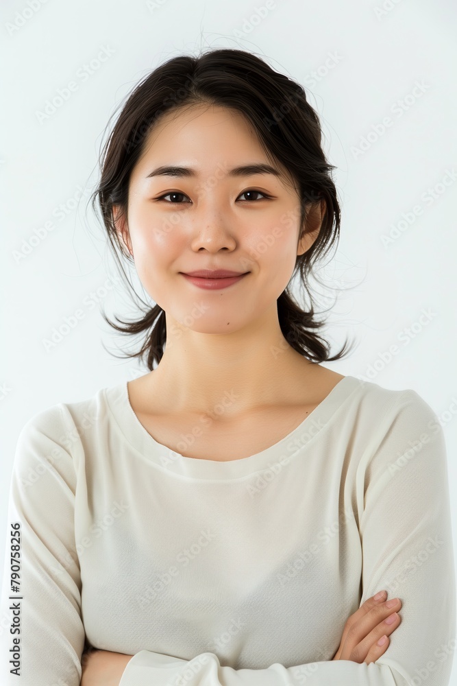 A woman with a white shirt and a ponytail is smiling A woman with a white shirt and a ponytail is smiling