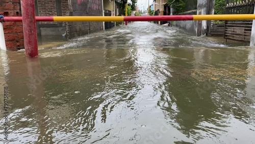 Flood on housing area, floods on the street photo
