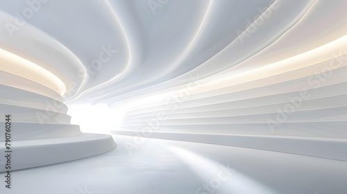 White curved ceiling, horizontal lines, subtle lighting, White Light on a 3D Background
