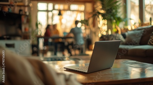 Wallpaper Mural Remote work, showcasing an individual engaging in an online meeting using a computer, emphasizing the flexibility of work hours and the ability to perform job duties from a distance. Torontodigital.ca