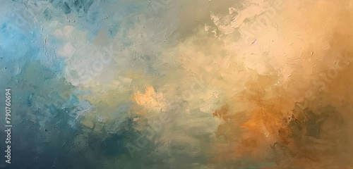 A harmonious blend of warm and cool tones in an abstract oil painting, evoking a sense of depth.