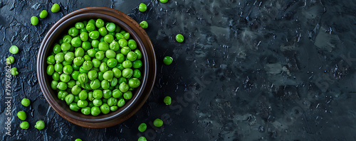 Simple green peas in a bowl healthy food with copy space for text background. generative ai