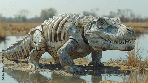 Image of a crocodile with its skeleton visible in a pond.