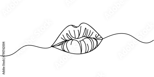 Continuous line female lips, vector illustration.