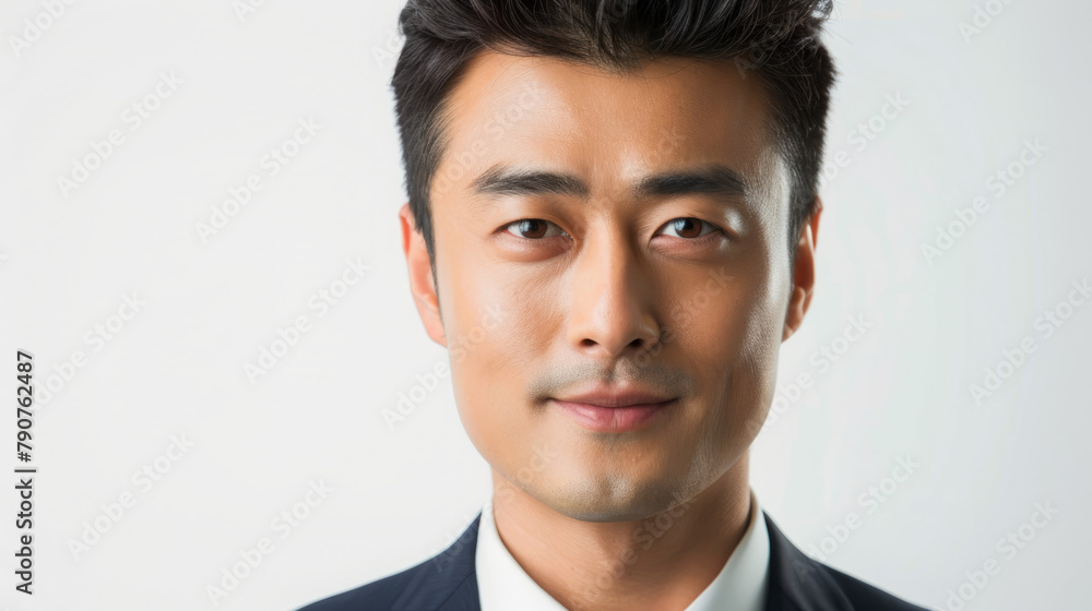 Closeup portrait of a chinese business man against a white studio background Closeup portrait of a chinese business man against a white studio background