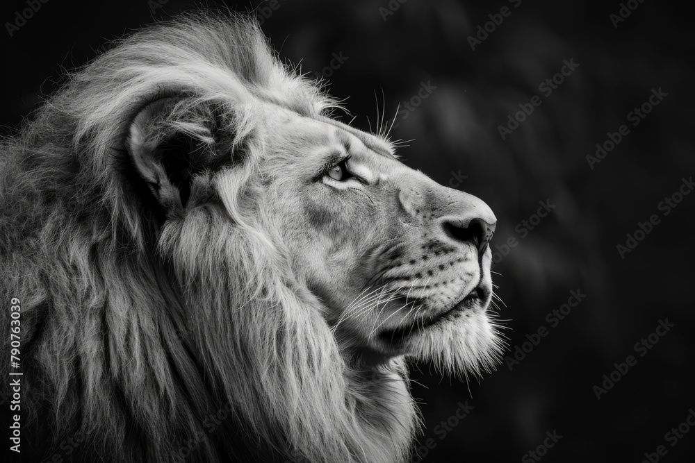 Fototapeta premium A stunning black and white portrait capturing the essence of a Lion.