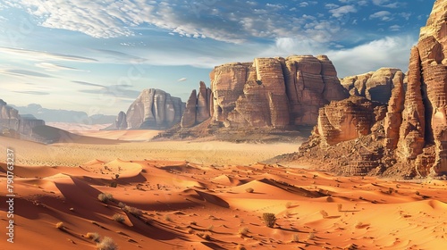 Dramatic desert landscapes with sand dunes and rock formations landscapes 