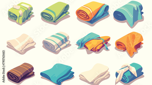 Cartoon isometric towels vector set. Cloth folded t