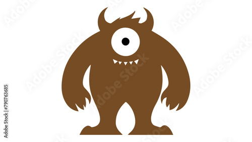 cartoon illustration of brown fluffy monster with one eye smiling, drawing in vector 