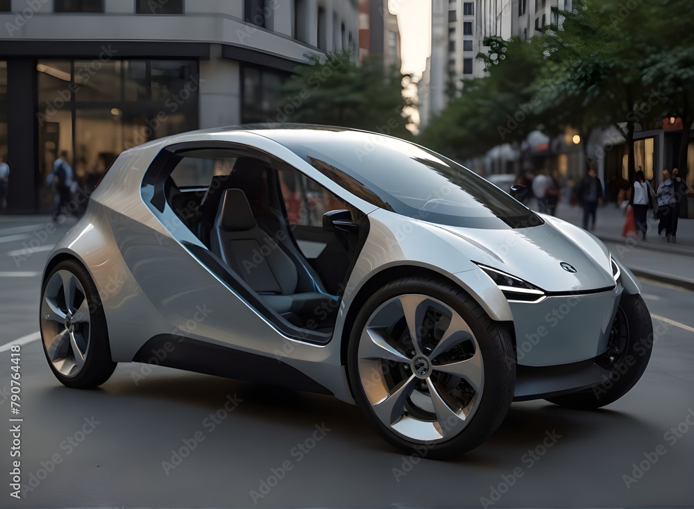 Mirror three-wheeled electric car of the future. AI generation
