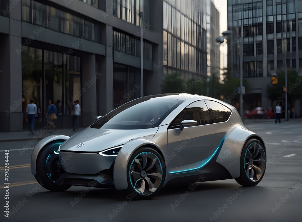 Mirror three-wheeled electric car of the future. AI generation
