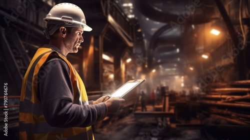 Engineer wearing a white hard hat Explore the dark railway tunnel construction site © somchai20162516