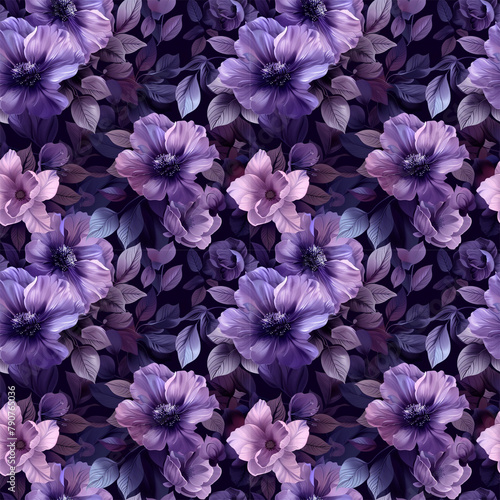 Floral purple color, form natural, seamless fabric pattern. © mouse