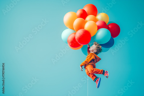 Enfant qui s'envole avec des ballons photo