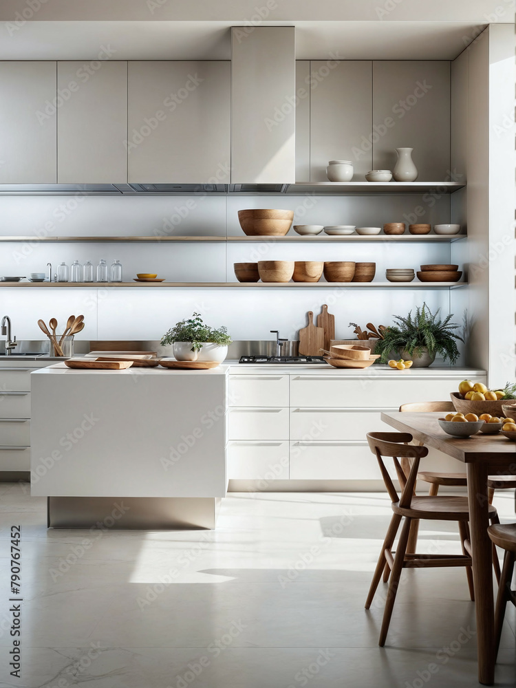 Fototapeta premium Minimalist Kitchen with Open Shelving and Natural Elements