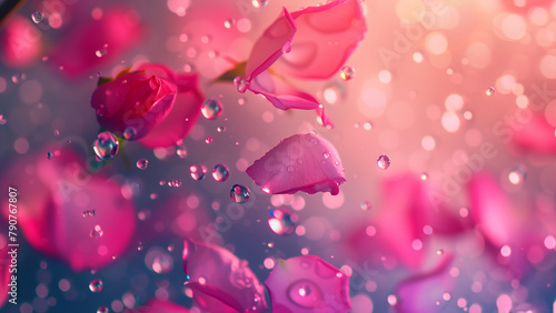 rose petals will fall on abstract floral background with rose petal greeting card design.