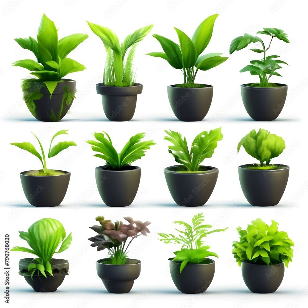 Fototapeta premium set of vector potted plant 3d icons on white background